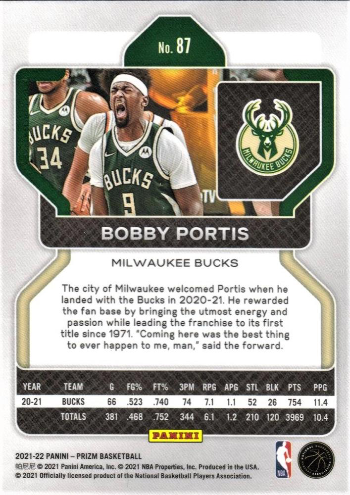 2021 Panini Prizm Bobby Portis #87 Milwaukee Bucks
