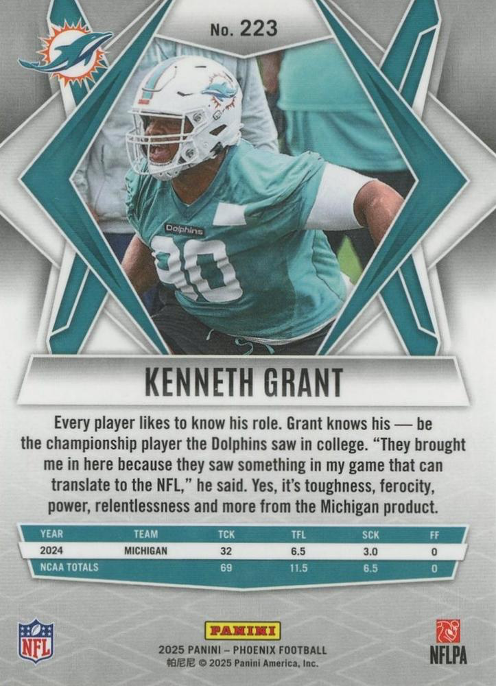 2025 Panini Phoenix Kenneth Grant RC #223 Miami Dolphins