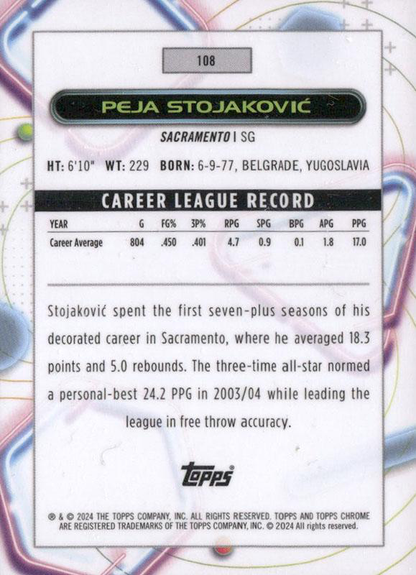 2023 Topps Chrome Cosmic Peja Stojaković #108 Sacramento Kings