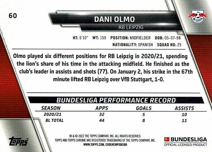 2021 Topps Chrome Bundesliga Dani Olmo #60 RB Leipzig