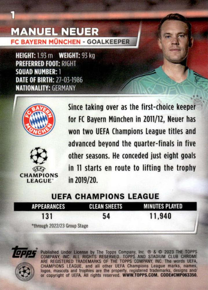 2022 Topps Stadium Club Chrome UCC Manuel Neuer #1 FC Bayern Munchen