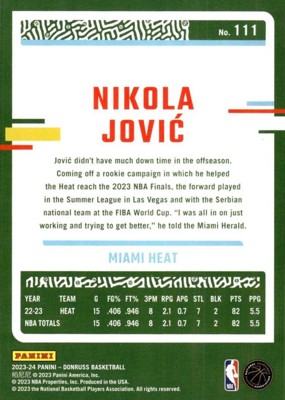 2023 Panini Donruss Nikola Jovic #111 Miami Heat