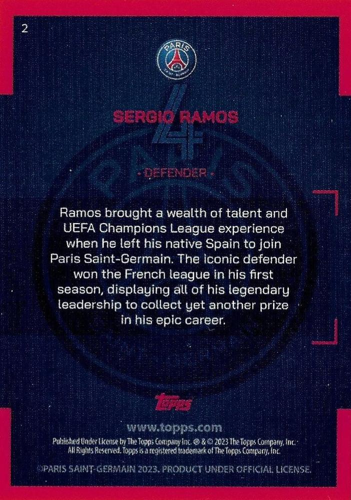 2022 Topps PSG Team Set Sergio Ramos #2 Paris Saint-Germain