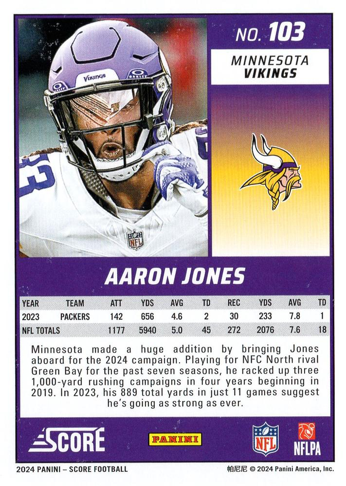 2024 Panini Score Football Aaron Jones Minnesota Vikings #103