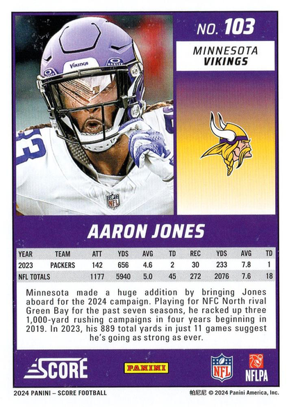 2024 Panini Score Football Aaron Jones Minnesota Vikings #103