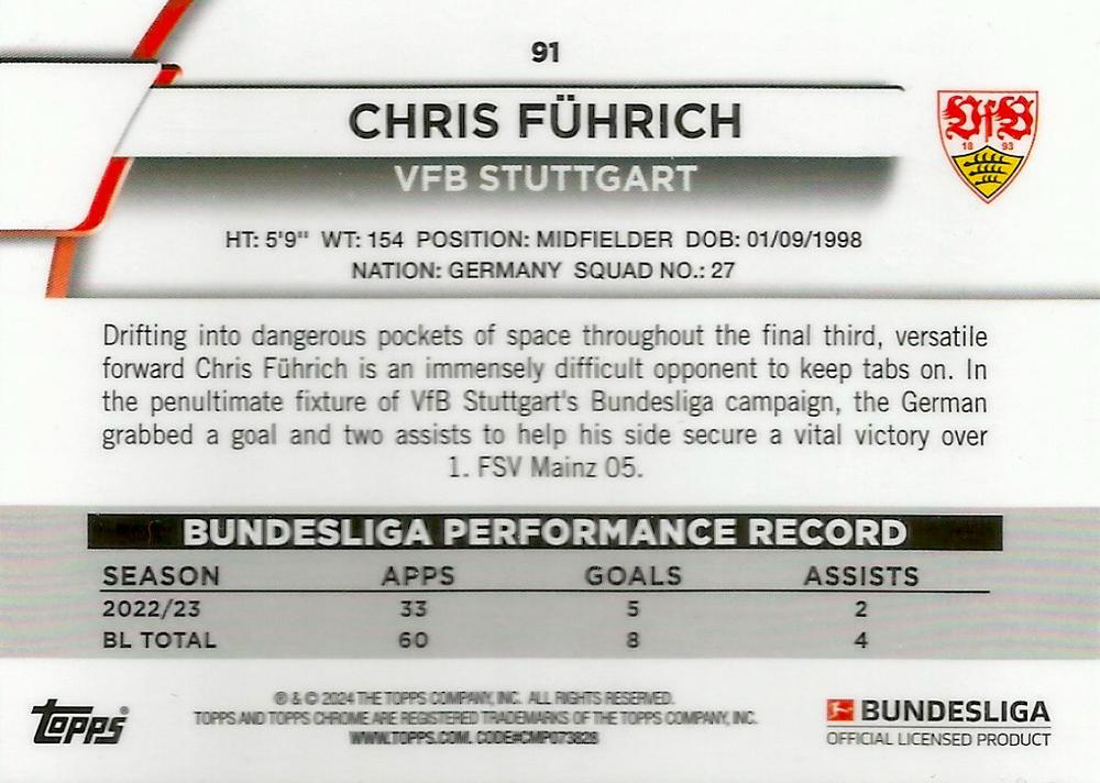 2023 Topps Chrome Bundesliga Chris Fuhrich #91 VfB Stuttgart