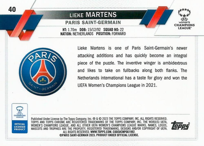 2022 Topps Chrome UCC Women's Lieke Martens #40 Paris Saint-Germain Feminine