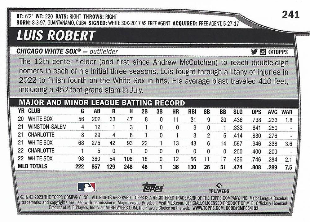 2023 Topps Big League Luis Robert SP Uncommon Foil #241 Chicago White Sox