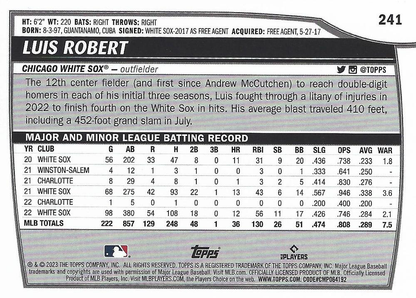 2023 Topps Big League Luis Robert SP Uncommon Foil #241 Chicago White Sox