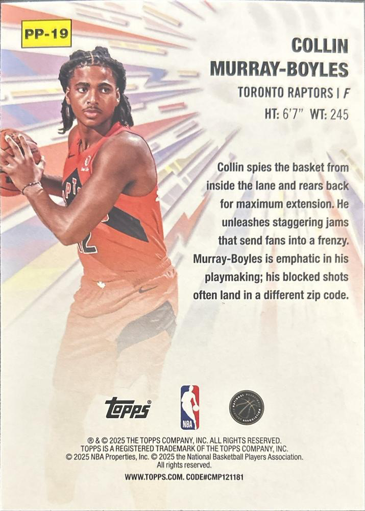 2025 Topps NBA Power Players Collin Murray-Boyles PP-19 Toronto Raptors