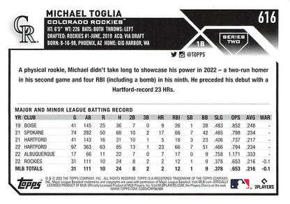 2023 Topps Series 2 Michael Toglia RC Colorado Rockies #616