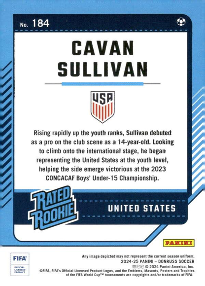 2024 Panini Donruss Cavan Sullivan Rated Rookie RC #184 USA