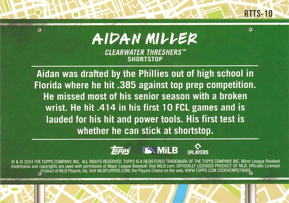 2024 Topps Pro Debut Road to the Show Aidan Miller #RTTS-10 Clearwater Threshers