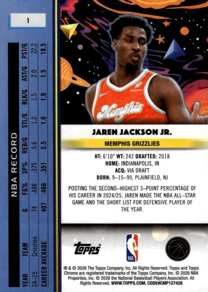 2025 Topps Chrome Cosmic Jaren Jackson Jr. #1 Memphis Grizzlies