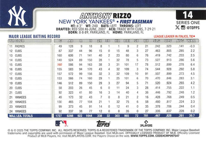 2025 Topps Series 1 Anthony Rizzo New York Yankees #14