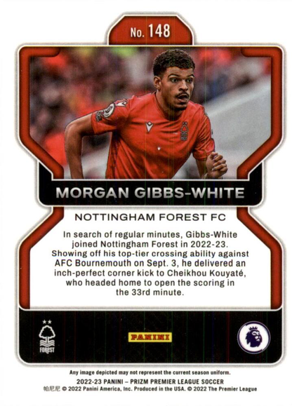 2022 Panini Prizm Premier League Morgan Gibbs-White Prizms Purple Pulsar #148 Nottingham Forest