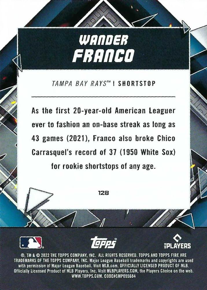 2022 Topps Fire Wander Franco RC Tampa Bay Rays #128