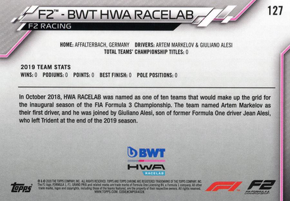 2020 Topps Chrome Formula 1 F2 - BWT HWA Racelab TC #127 F2