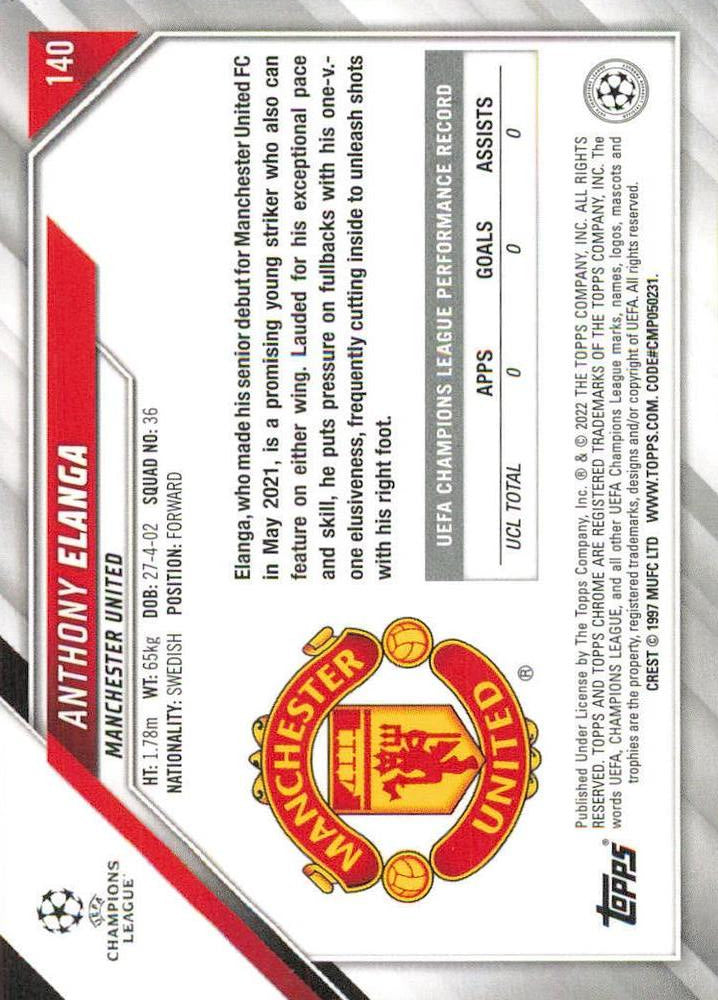 2021 Topps Chrome UCC RC Anthony Elanga #140 Manchester United