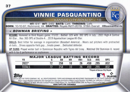 2023 Topps Bowman Vinnie Pasquantino RC Kansas City Royals #37