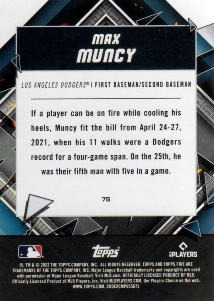 2022 Topps Fire Max Muncy Los Angeles Dodgers #75