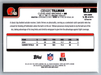 2025 Topps Chrome NFL Cedric Tillman #67 Cleveland Browns