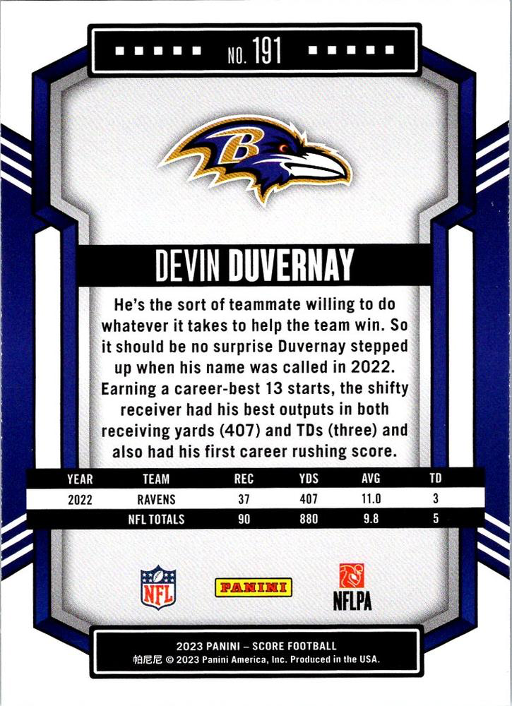2023 Panini Score Football Devin Duvernay Baltimore Ravens #191