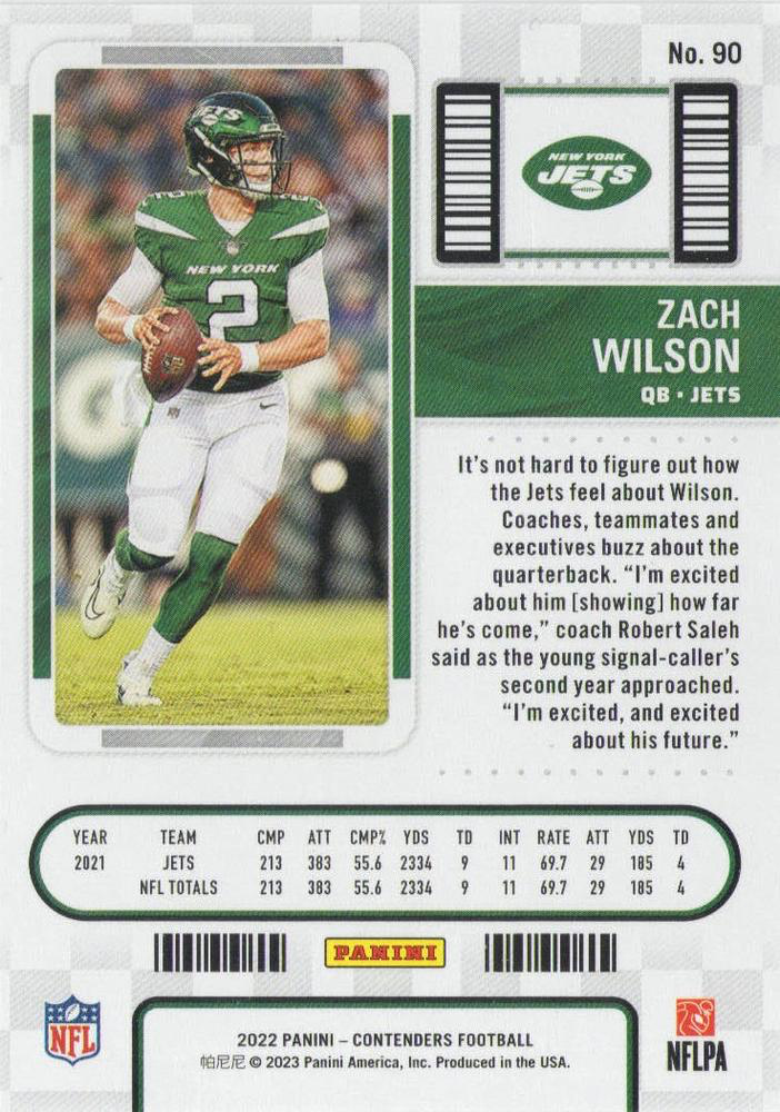 2022 Panini Contenders Zach Wilson New York Jets #90