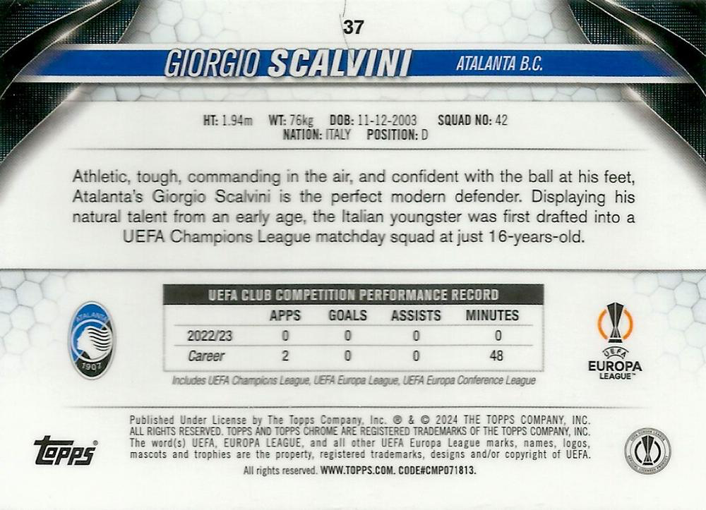 2023 Topps Chrome UEFA Club Competitions Giorgio Scalvini #37 Atalanta