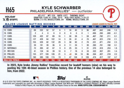 2024 Topps Holiday Kyle Schwarber Philadelphia Phillies #H65