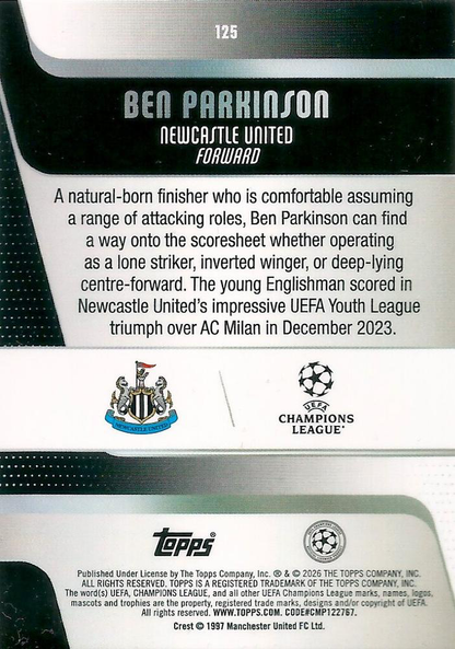 2025 Topps Flagship UCC Ben Parkinson RC #125 Newcastle United