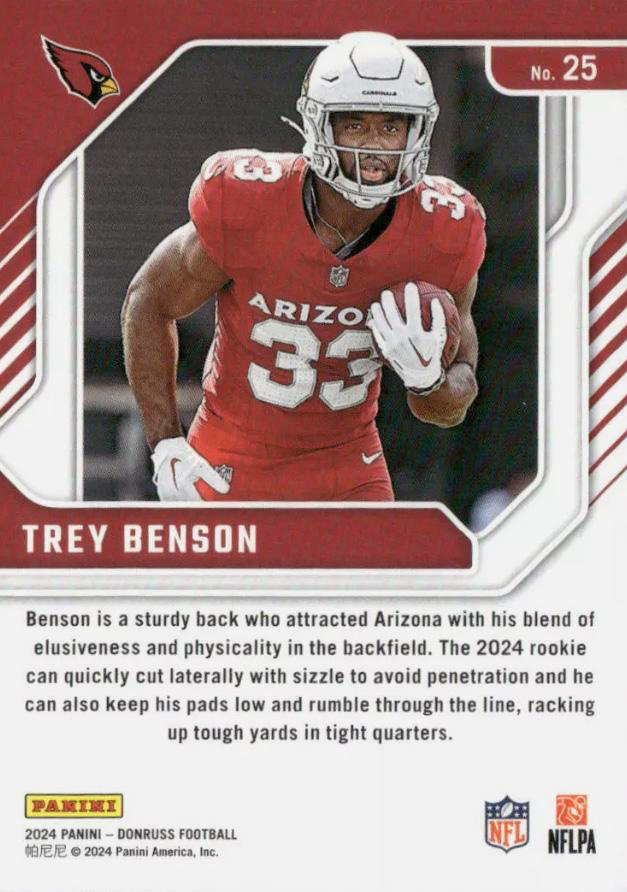 2024 Panini Donruss Elite Series Rookies Trey Benson #25 Arizona Cardinals