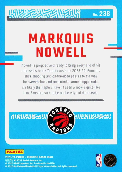 2023 Panini Donruss Markquis Nowell Rated Rookie #238 Toronto Raptors