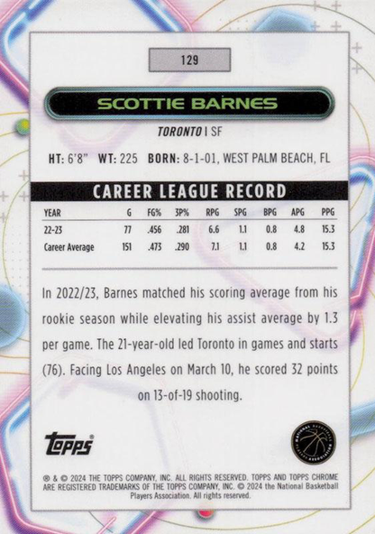 2023 Topps Chrome Cosmic Scottie Barnes #129 Toronto Raptors