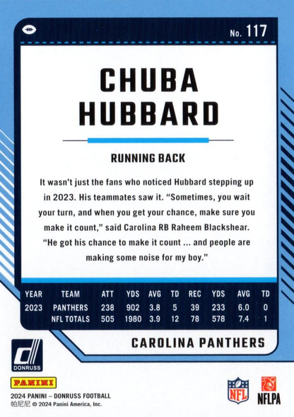 2024 Panini Donruss Chuba Hubbard Carolina Panthers #117