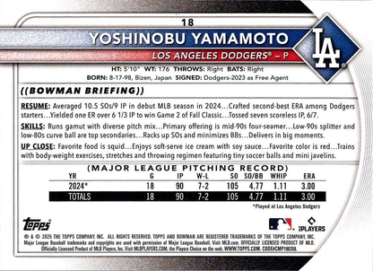 2025 Topps Bowman Yoshinobu Yamamoto Los Angeles Dodgers #18