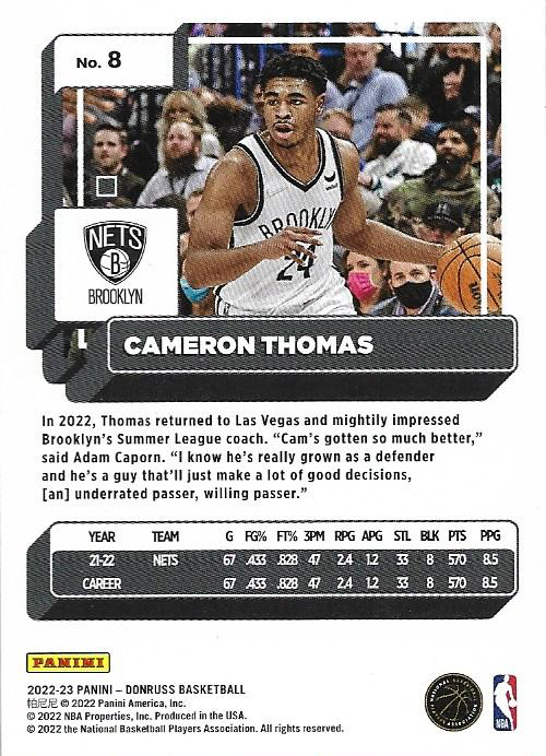 2022 Panini Donruss Cameron Thomas #8 Brooklyn Nets