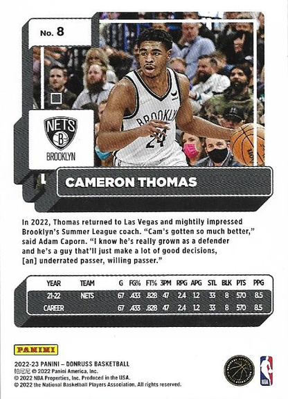2022 Panini Donruss Cameron Thomas #8 Brooklyn Nets