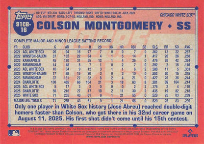 2026 Topps Chrome 1991 35th RC Colson Montgomery #91CB-16 Chicago White Sox