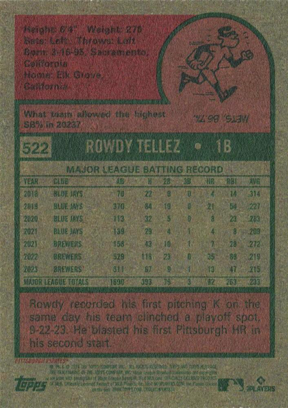 2024 Topps Heritage Rowdy Tellez Pittsburgh Pirates #522