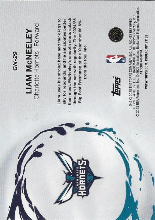 2025 Topps NBA Generation Now Liam McNeeley GN-29 Charlotte Hornets