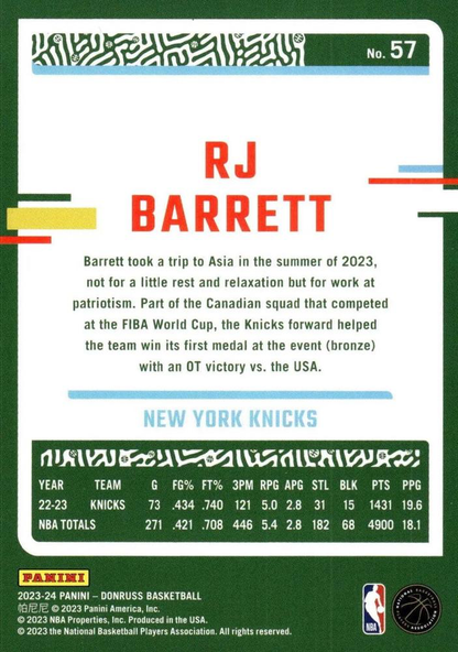 2023 Panini Donruss RJ Barrett #57 New York Knicks