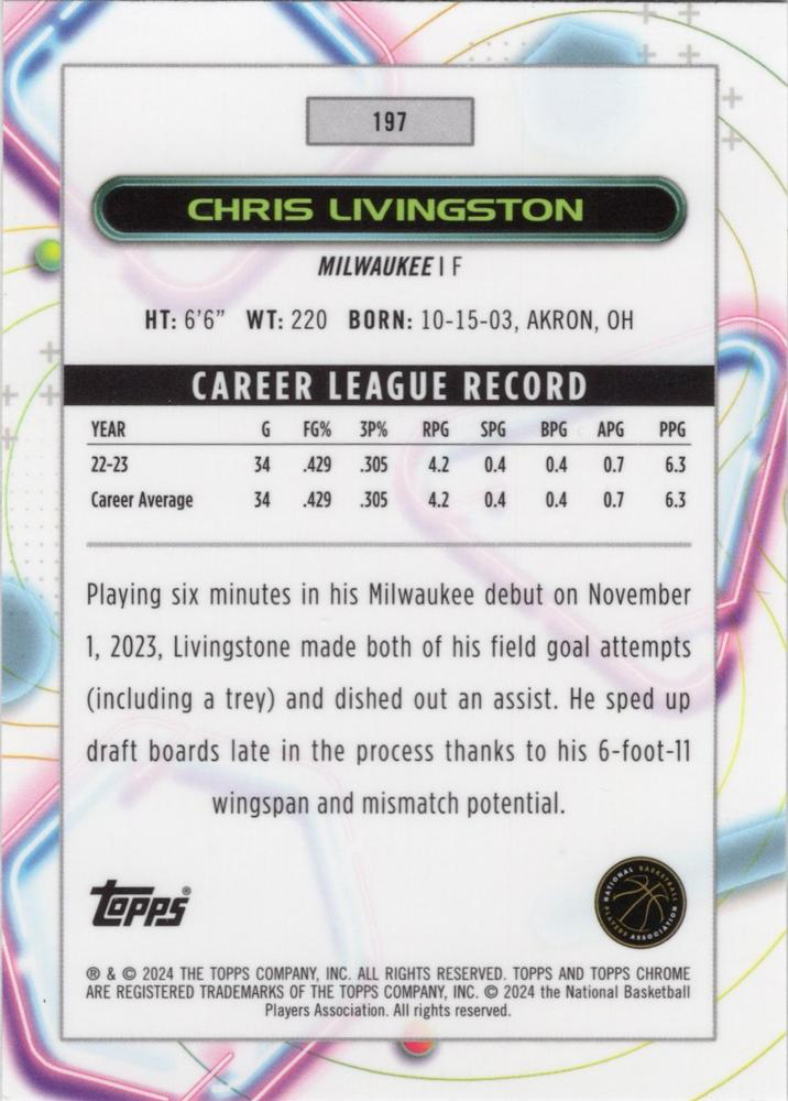 2023 Topps Chrome Cosmic Chris Livingston RC #197 Milwaukee Bucks
