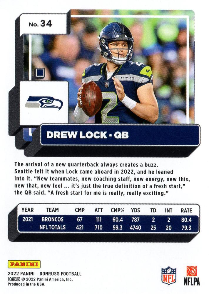 2022 Panini Donruss Drew Lock #34 Seattle Seahawks