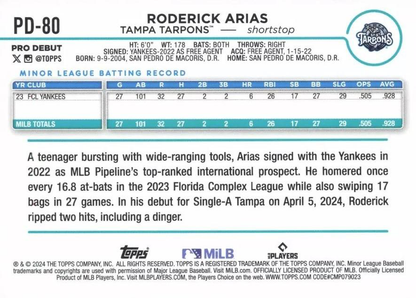 2024 Topps Pro Debut Roderick Arias #PD-80 Tampa Tarpons