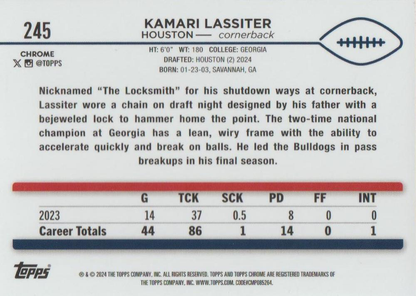 2024 Topps Chrome Football Kamari Lassiter RC #245 Houston Texans