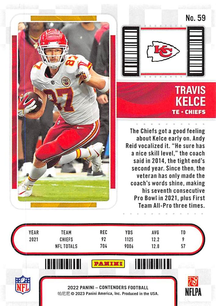 2022 Panini Contenders Travis Kelce #59 Kansas City Chiefs