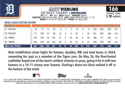 2025 Topps Series 1 Matt Vierling Detroit Tigers #166