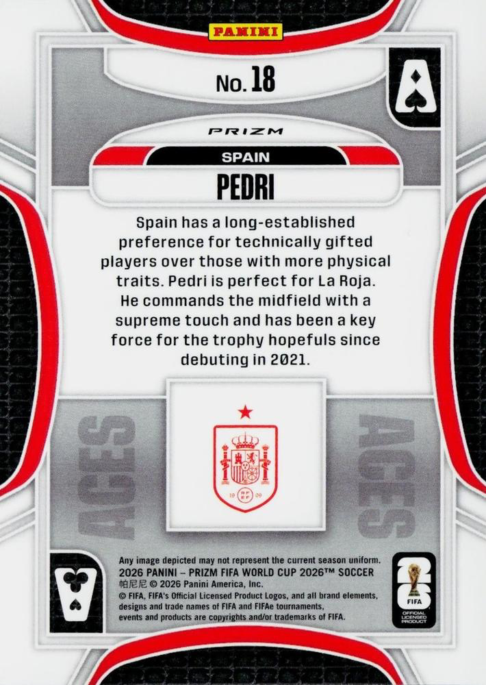 2026 Panini Prizm World Cup Aces Silver Pedri #18 Espagne