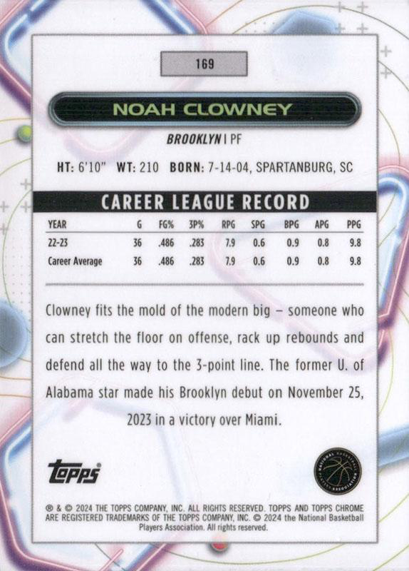 2023 Topps Chrome Cosmic Noah Clowney RC #169 Brooklyn Nets